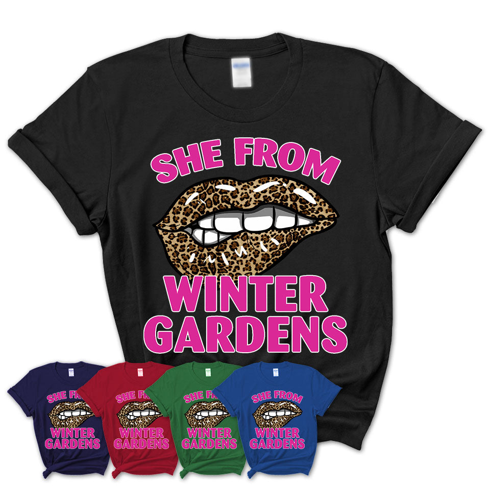 She From Winter Gardens California Gift Cheetah Leopard Sexy Lips Shirt