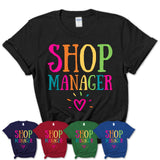 Shop Manager Rainbow Lettering Heart Shirt, Employee Appreciation Gifts
