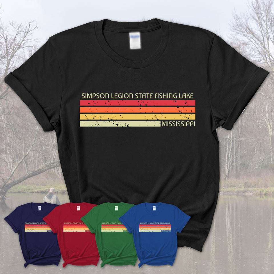 Simpson Legion State Fishing Lake Mississippi Funny Fishing Camping Summer Retro Gift T-Shirt