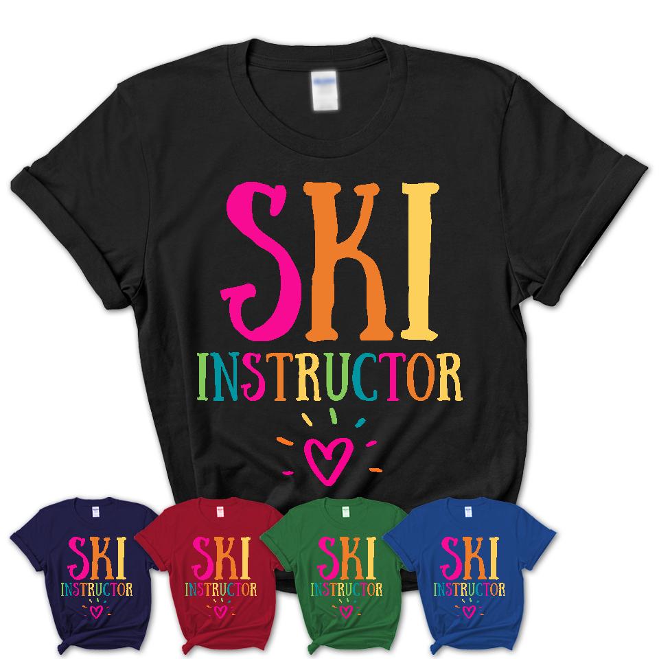 Ski Instructor Rainbow Lettering Heart Shirt, Employee Appreciation Gifts