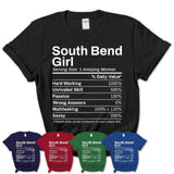 South Bend Girl Indiana Nutrition Facts Proud Vintage Sport Born Living City Home Roots USA Gift Women T-Shirt