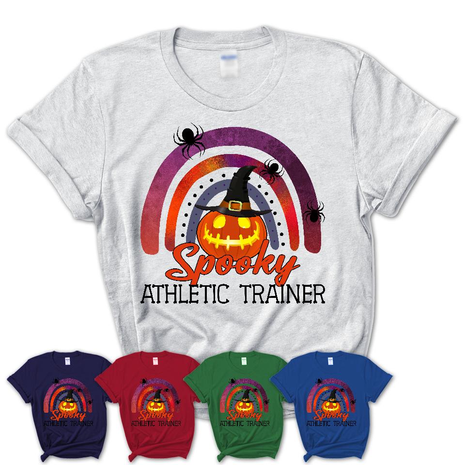 Spooky Athletic Trainer Shirt, Halloween Rainbow Shirt for Women, Funny Pumpkin Shirt for Athletic Trainer, Halloween Gift