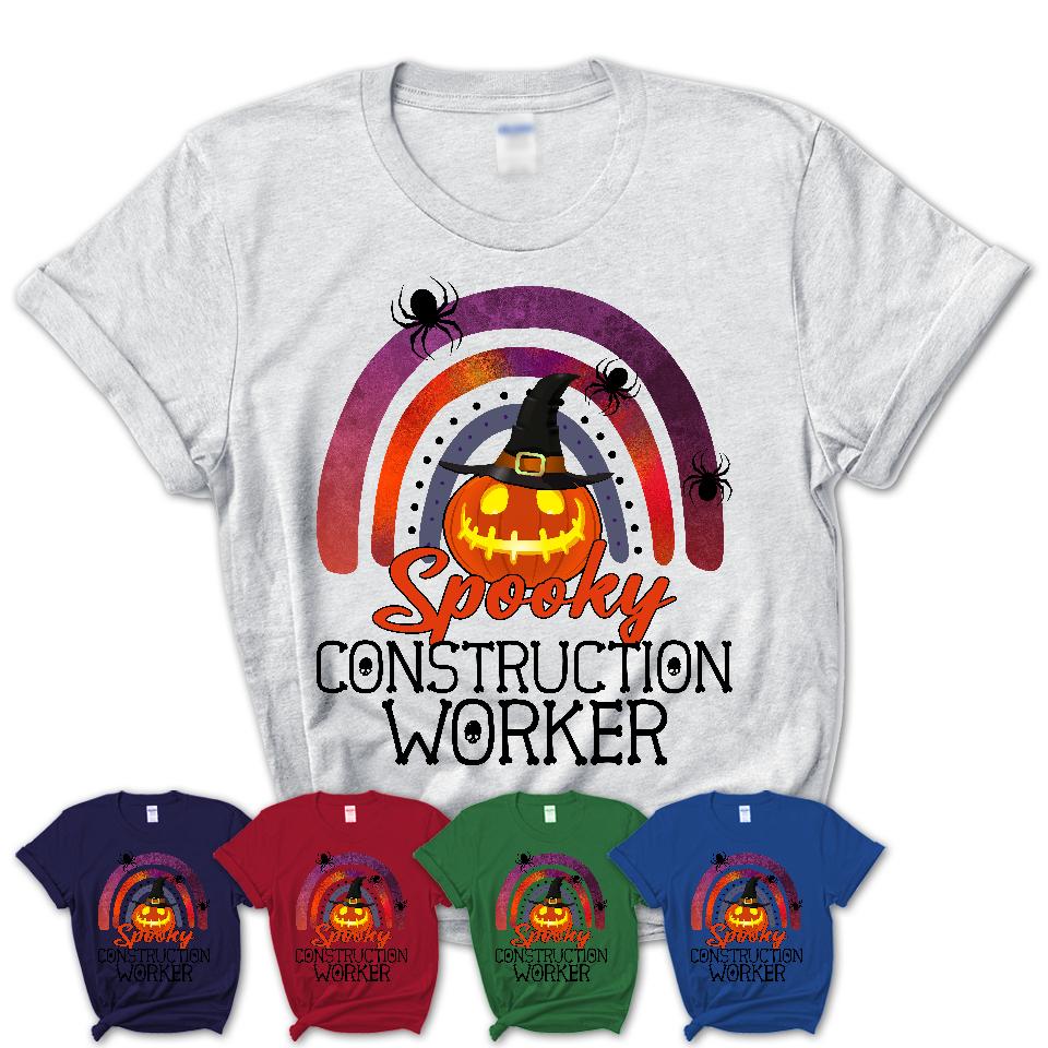Spooky Construction Worker Shirt, Halloween Rainbow Shirt for Women, Funny Pumpkin Shirt for Construction Worker, Halloween Gift