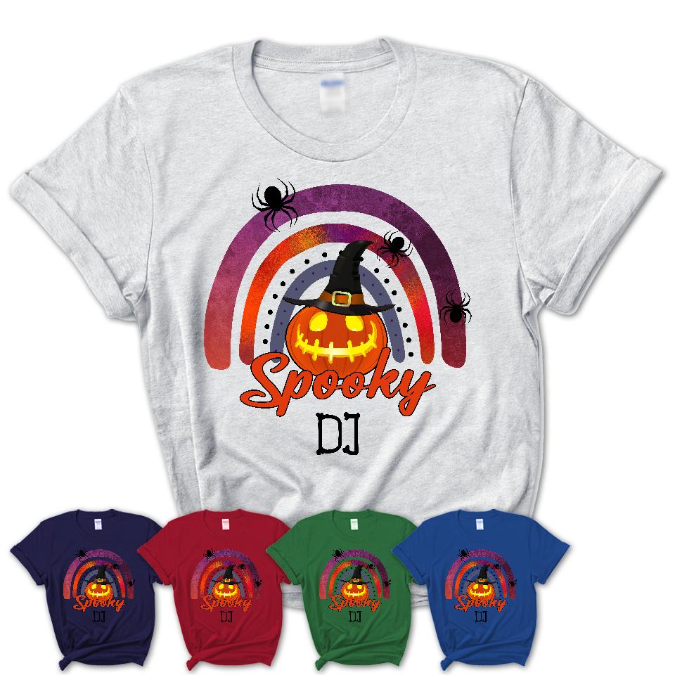 Spooky DJ Shirt, Halloween Rainbow Shirt for Women, Funny Pumpkin Shirt for DJ, Halloween Gift