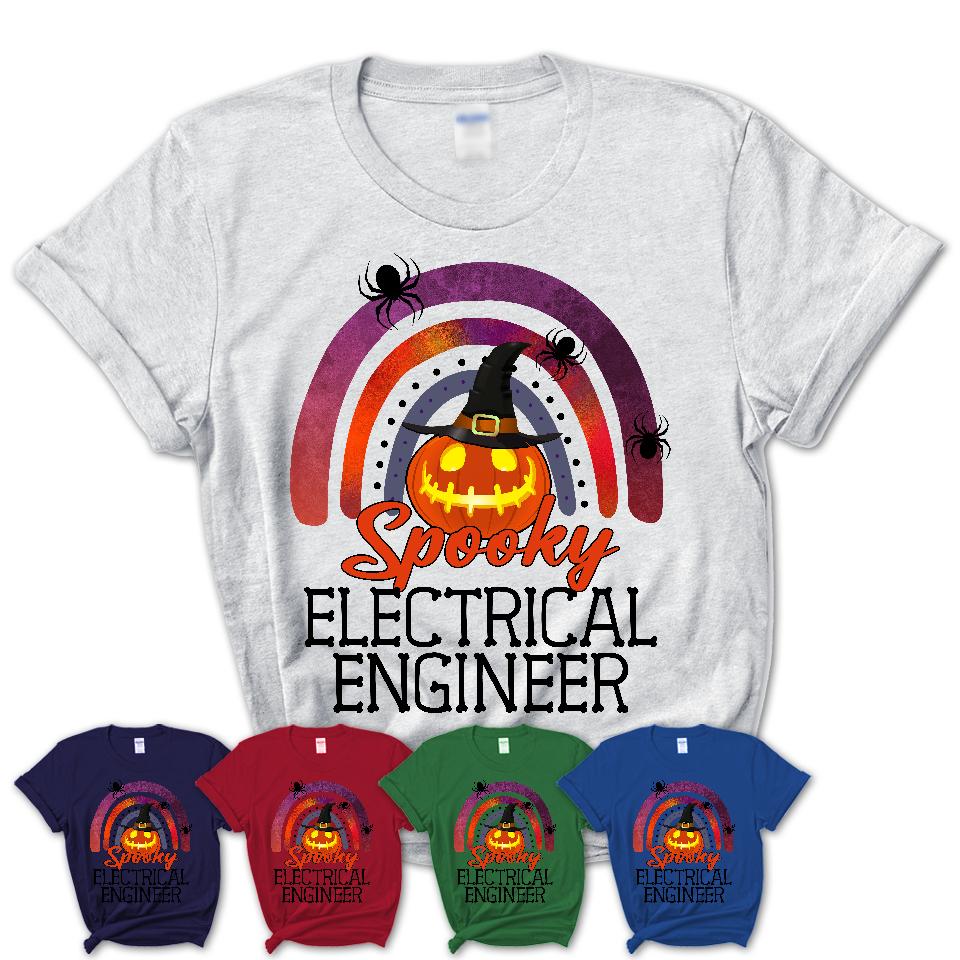 Spooky Electrical Engineer Shirt, Halloween Rainbow Shirt for Women, Funny Pumpkin Shirt for Electrical Engineer, Halloween Gift