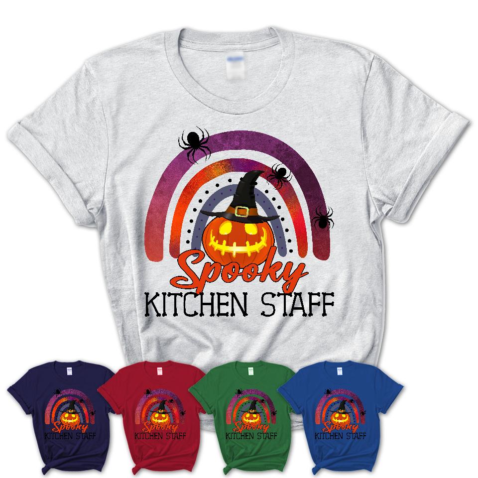 Spooky Kitchen Staff Shirt, Halloween Rainbow Shirt for Women, Funny Pumpkin Shirt for Kitchen Staff, Halloween Gift