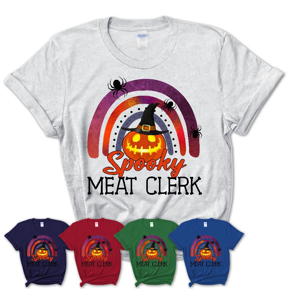 Spooky Meat Clerk Shirt, Halloween Rainbow Shirt for Women, Funny Pumpkin Shirt for Meat Clerk, Halloween Gift