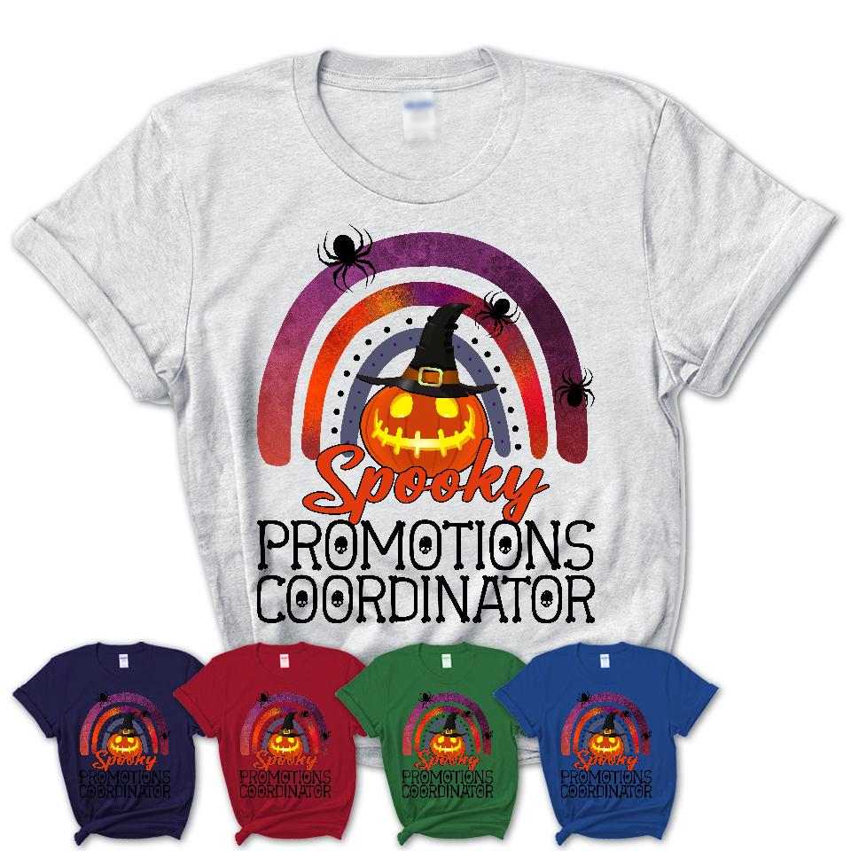 Spooky Promotions Coordinator Shirt, Halloween Rainbow Shirt for Women, Funny Pumpkin Shirt for Promotions Coordinator, Halloween Gift