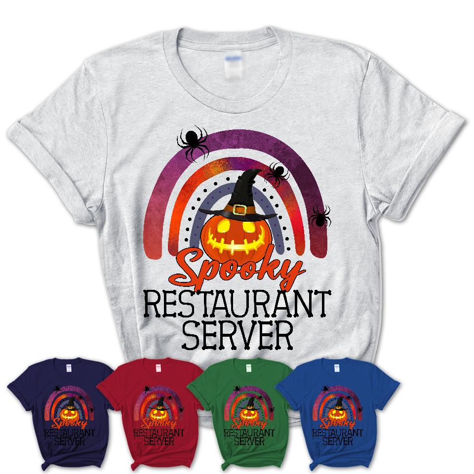 Spooky Restaurant Server Shirt, Halloween Rainbow Shirt for Women, Funny Pumpkin Shirt for Restaurant Server, Halloween Gift