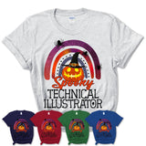 Spooky Technical Illustrator Shirt, Halloween Rainbow Shirt for Women, Funny Pumpkin Shirt for Technical Illustrator, Halloween Gift