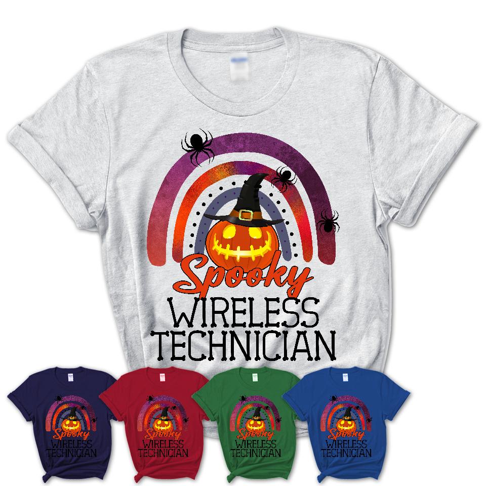 Spooky Wireless Technician Shirt, Halloween Rainbow Shirt for Women, Funny Pumpkin Shirt for Wireless Technician, Halloween Gift