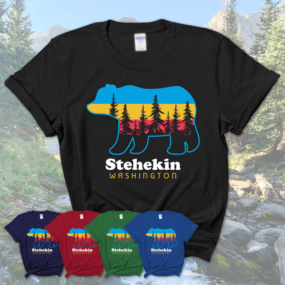 Stehekin Washington Funny Mountain Hiking Camping Adventure Bear Pattern Vintage Gift Shirt