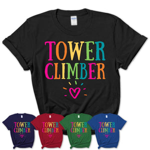 Tower Climber Rainbow Lettering Heart Shirt, Employee Appreciation Gifts