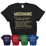 Vintage Mechanic Definition Shirt, Funny Coworker Gift Idea for Mechanic, New Job Gift