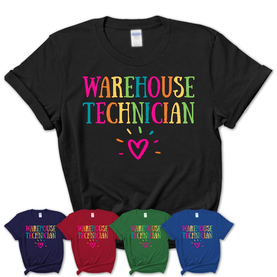 Warehouse Technician Rainbow Lettering Heart Shirt, Employee Appreciation Gifts