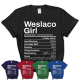 Weslaco Girl Texas Nutrition Facts Proud Vintage Sport Born Living City Home Roots USA Gift Women T-Shirt
