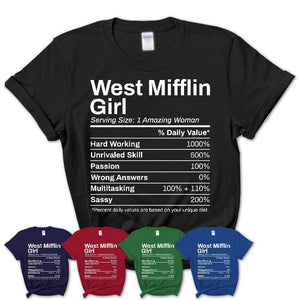 West Mifflin Girl Pennsylvania Nutrition Facts Proud Vintage Sport Born Living City Home Roots USA Gift Women T-Shirt