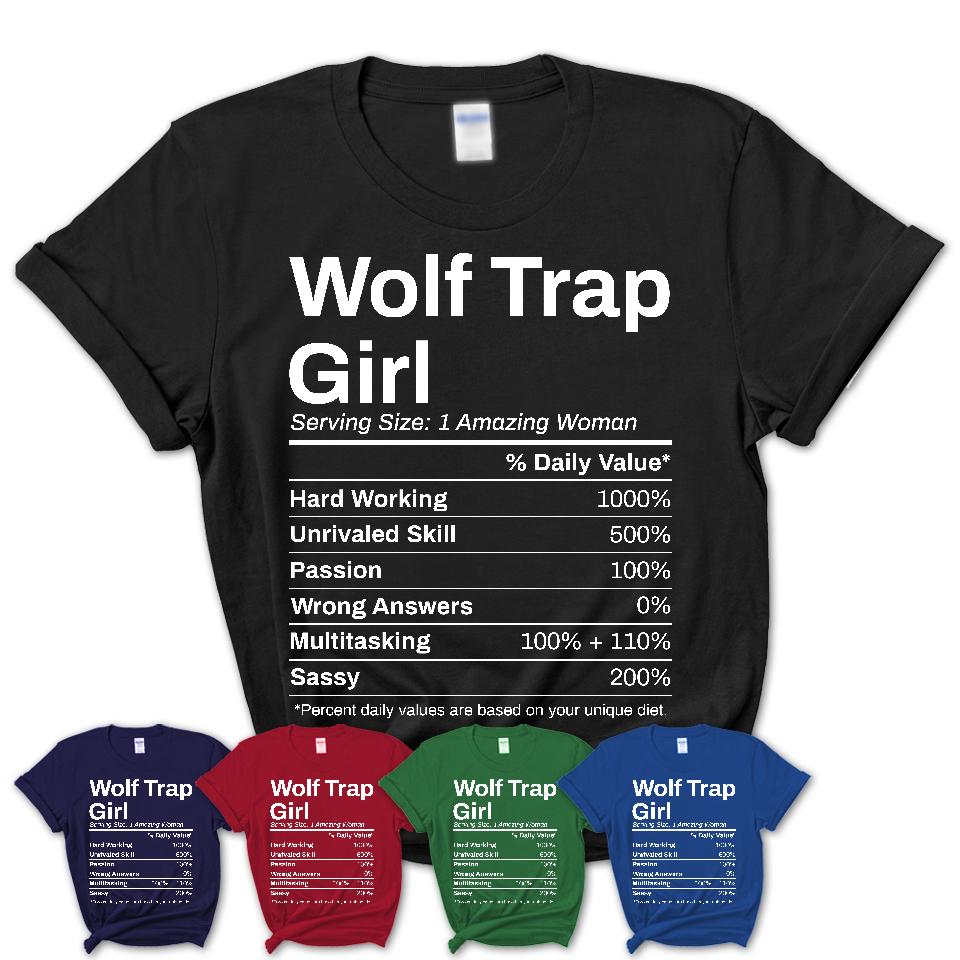 Wolf Trap Girl Virginia Nutrition Facts Proud Vintage Sport Born Living City Home Roots USA Gift Women T-Shirt