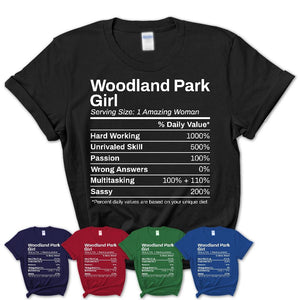 Woodland Park Girl New Jersey Nutrition Facts Proud Vintage Sport Born Living City Home Roots USA Gift Women T-Shirt