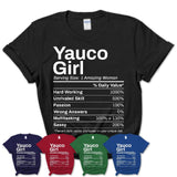 Yauco Girl Puerto Rico Nutrition Facts Proud Vintage Sport Born Living City Home Roots USA Gift Women T-Shirt