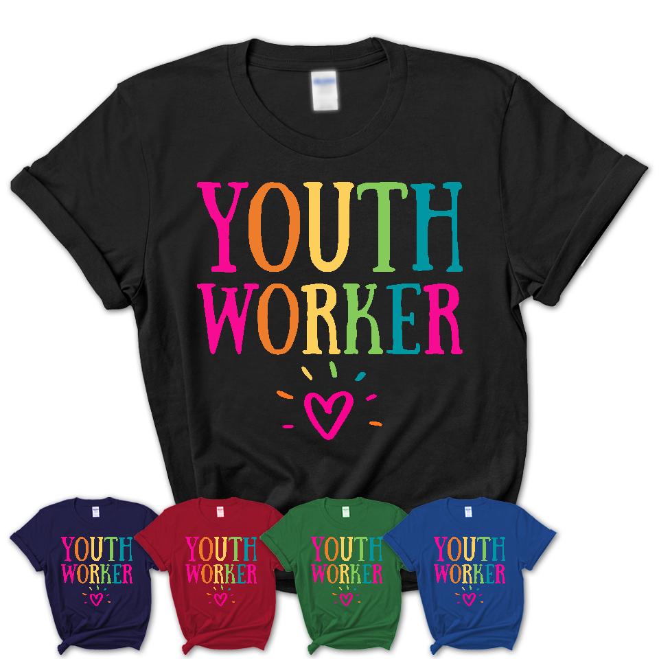 Youth Worker Rainbow Lettering Heart Shirt, Employee Appreciation Gifts