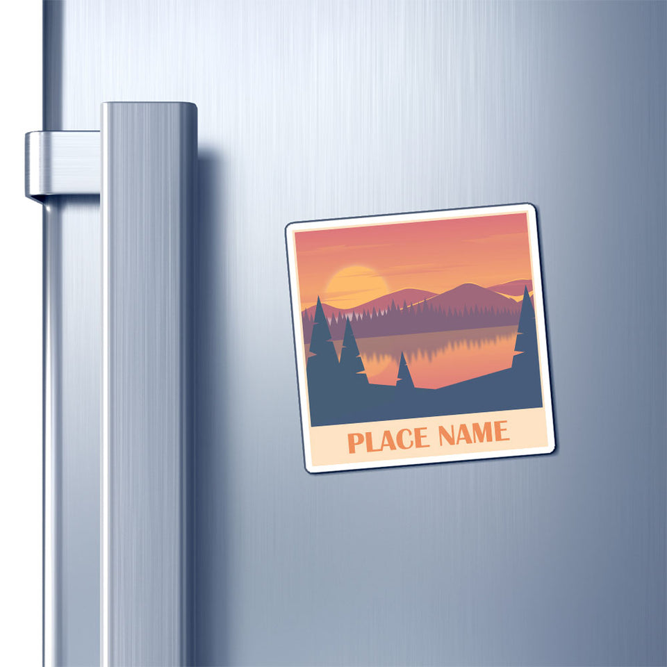 Custom Place Name Magnet Mountain and Lake, Fishing Hiking Gifts