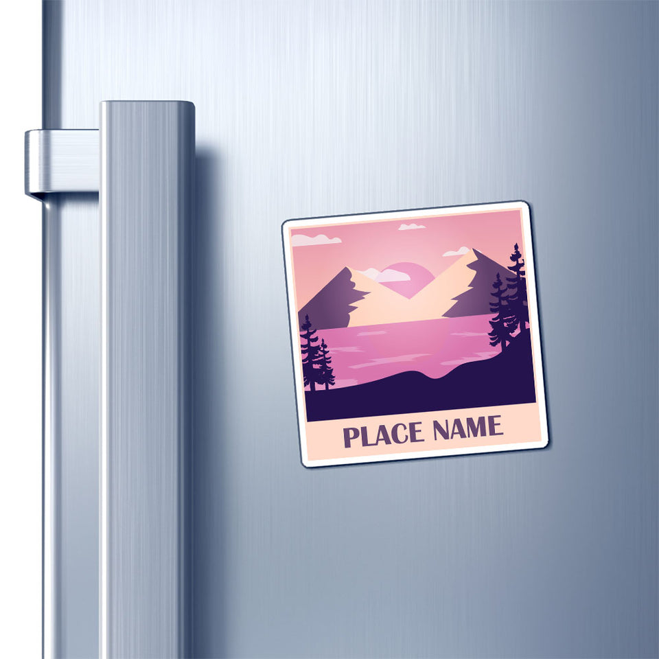 Custom Place Name Magnet Mountain and Lake, Fishing Hiking Gifts