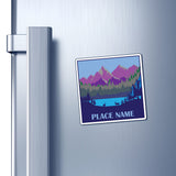 Custom Place Name Magnet Mountain and Lake, Fishing Hiking Gifts