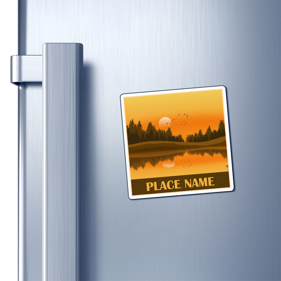 Custom Place Name Magnet Mountain and Lake, Fishing Hiking Gifts