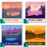 Custom Place Name Magnet Mountain and Lake, Fishing Hiking Gifts