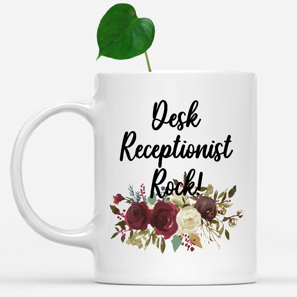 white mug Desk Receptionist Rock Floral Flowers Mug Unique Office Gifts for Coworkers