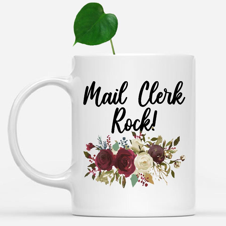 white-mug-Mail-Clerk-Rock-Floral-Flowers-Mug,-Unique-Office-Gifts-for-Coworkers-001731
