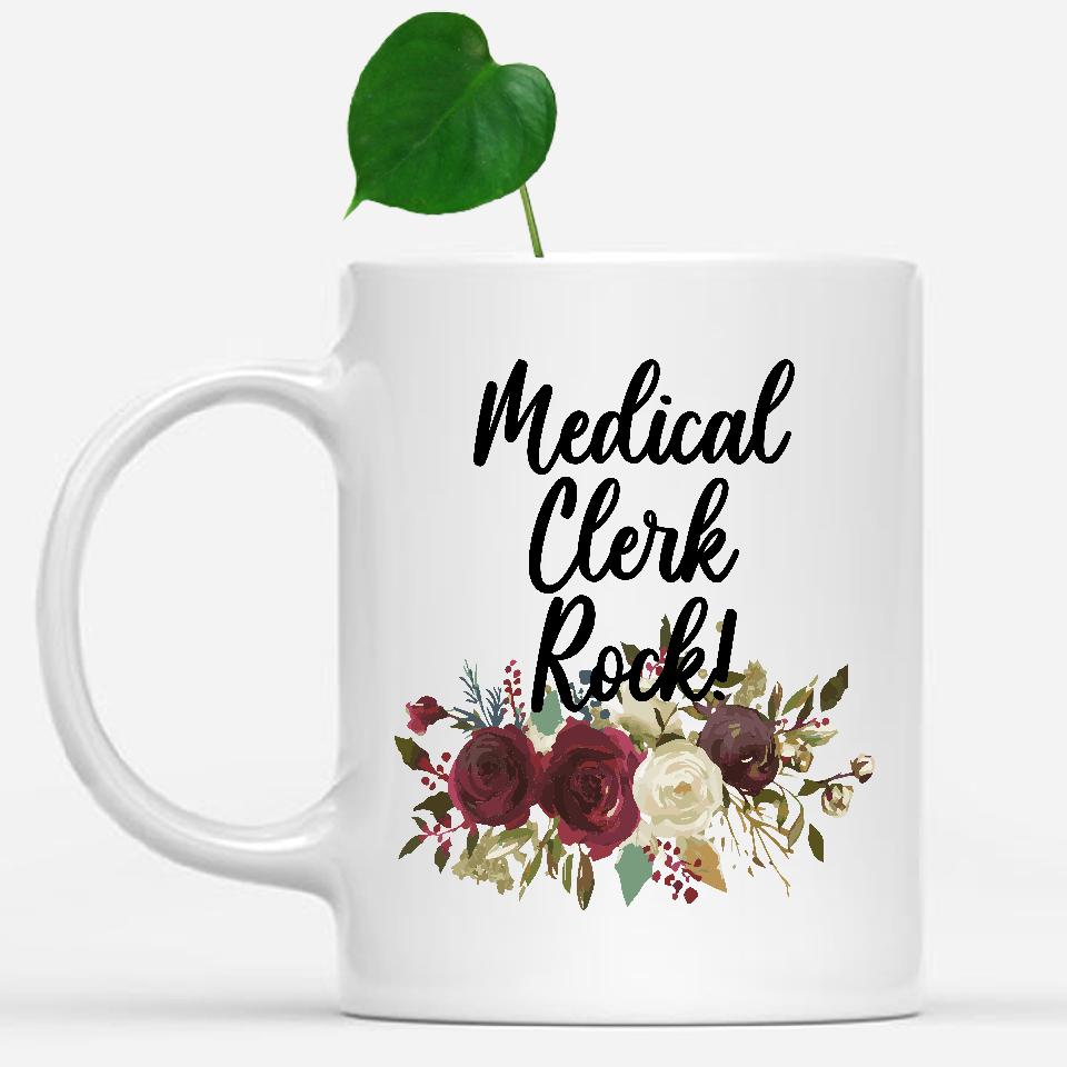 white-mug-Medical-Clerk-Rock-Floral-Flowers-Mug,-Unique-Office-Gifts-for-Coworkers-001852