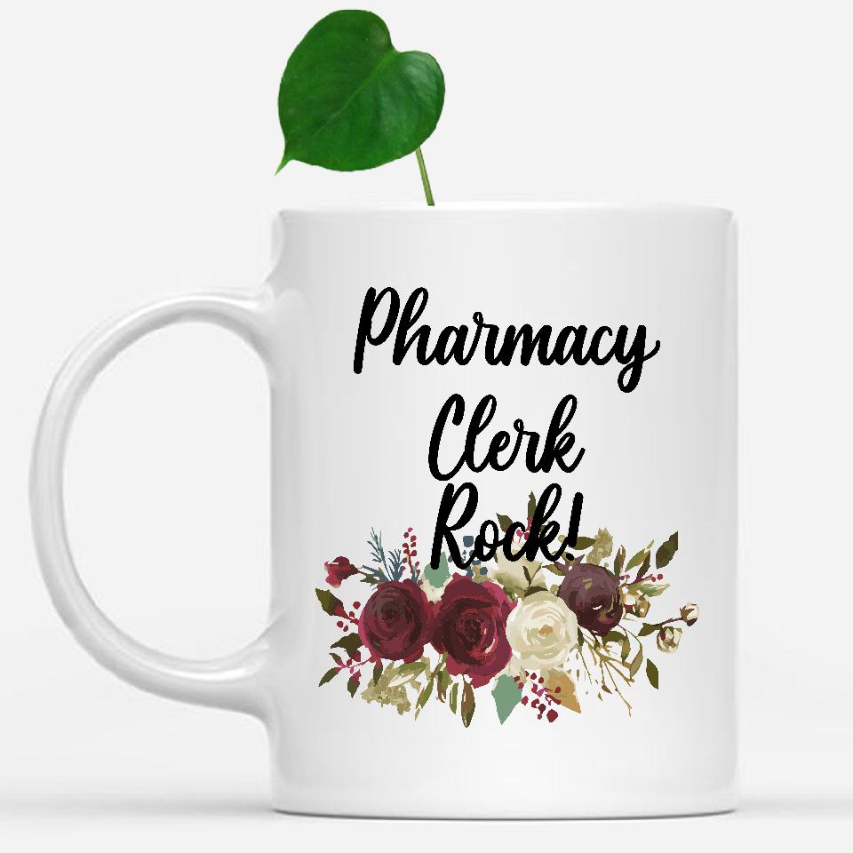 white-mug-Pharmacy-Clerk-Rock-Floral-Flowers-Mug,-Unique-Office-Gifts-for-Coworkers-002208